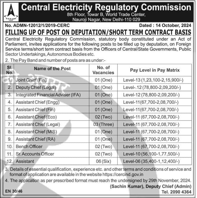 CERC recruitment notification 2024