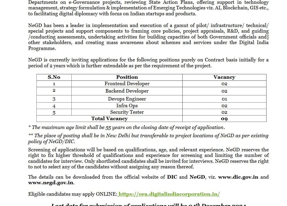 National e-Governance Division (NeGD) Recruitment 2024