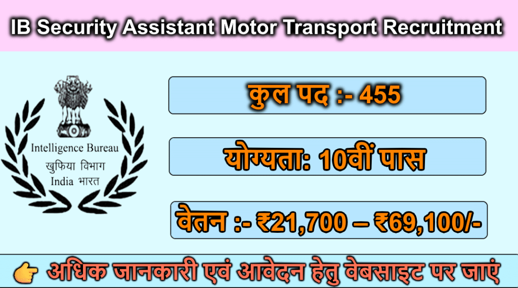 IB Security Assistant Motor Transport Recruitment 2025